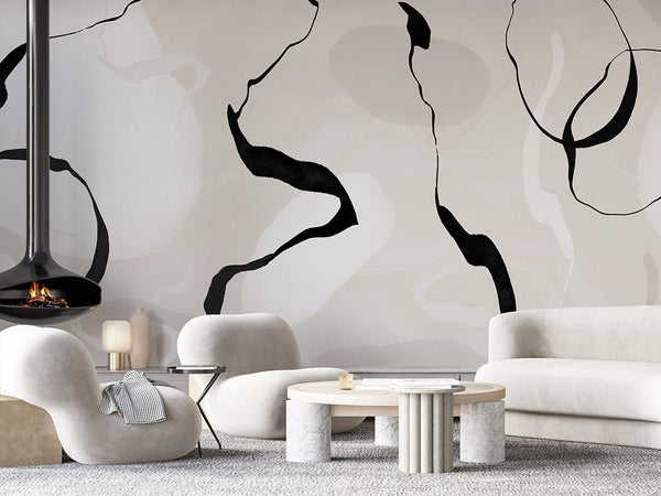 Black Beige Lines Wall Mural AM036 - CostaCover - Peel and stick Removable Wallpaper - about walls - Abstract - Abstract Labyrinth Lines