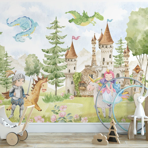 Castle, Princess & Prince Wall Mural WM070 - CostaCover - Peel and stick Removable Wallpaper - abstract wallpaper - accent wallpaper - adhesive wallpaper