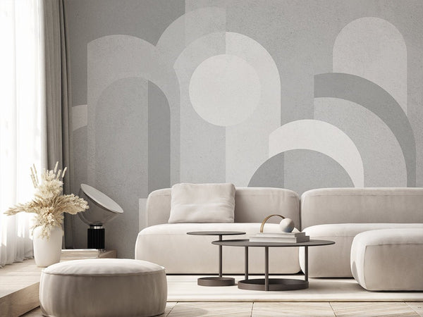 Gray Geometric Shapes Wall Mural AM002 - CostaCover - Peel and stick Removable Wallpaper - about walls - Abstract - abstract arches