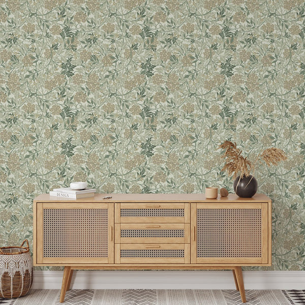 Olive Green Jasmine by Morris Wallpaper W108 - CostaCover - Peel and stick Removable Wallpaper - abstract floral - abstract wall art - abstract wallpaper