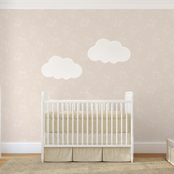 Beige White Birds Wallpaper S054 - CostaCover - Peel and stick Removable Wallpaper - abstract lines - abstract wall art - abstract wallpaper