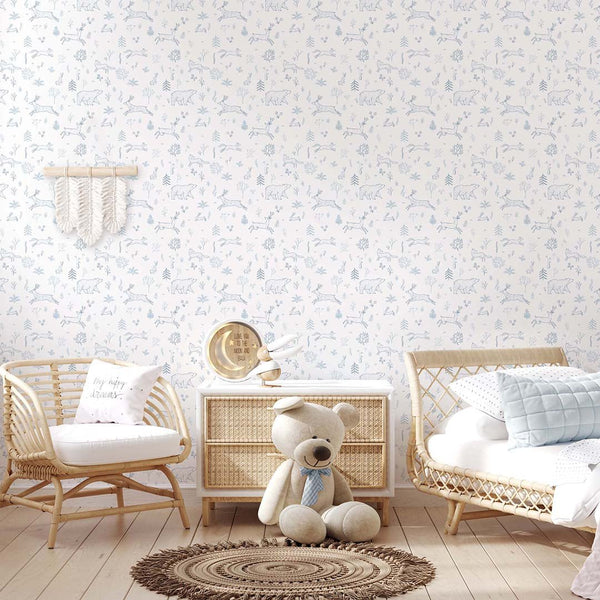 Blue Forest Animals Wallpaper S033 - CostaCover - Peel and stick Removable Wallpaper - abstract wall art - abstract wallpaper - accent wallpaper