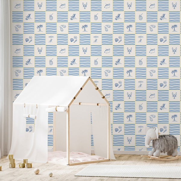 Blue Tropical Beach Wallpaper A085 - CostaCover-Peel and stick Removable Wallpaper-abstract wall art-abstract wallpaper