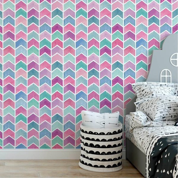 Watercolor Chevron Wallpaper CC185 - CostaCover - Peel and stick Removable Wallpaper - accent wallpaper - adhesive wallpaper - baby wall decor