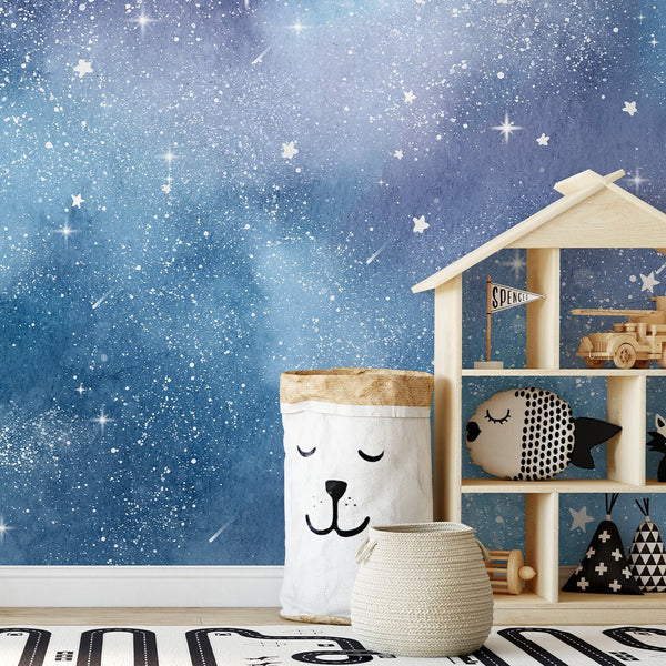 Blue Galaxy Nursery Wall Mural SM095 - CostaCover-Peel and stick Removable Wallpaper-Abstract-abstract wall art-abstract wallpaper
