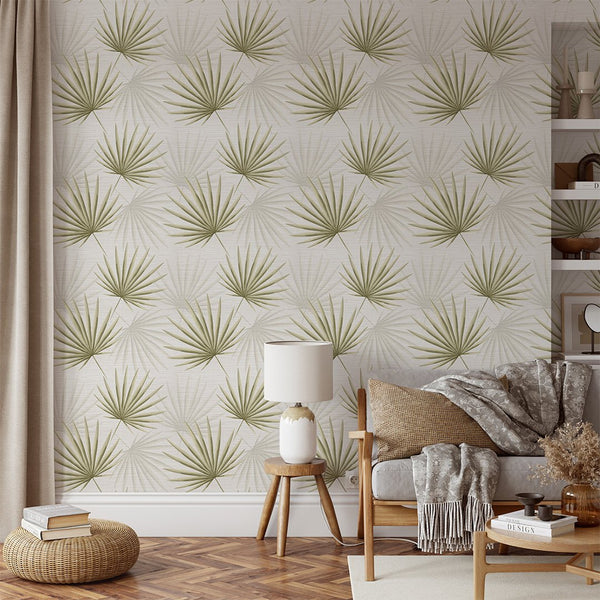 Green Palm Leaves Grasscloth Wallpaper CG011 - CostaCover - Traditional Wallpaper - bathroom wallpaper - bedroom wallpaper - Decorative wallpaper