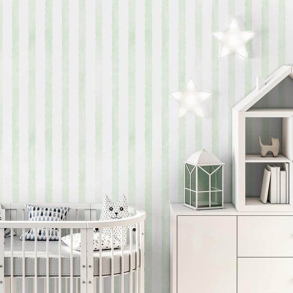 Green Watercolor Stripes Wallpaper A059