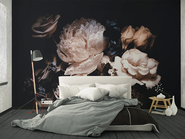 Dark Peonies Floral Wall Mural CCM163 - CostaCover - Peel and stick Removable Wallpaper - abstract floral - abstract wallpaper - accent wallpaper