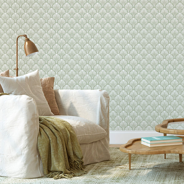 Sage Green Botanical Leaves Wallpaper L021