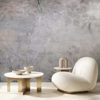 Gray Concrete Botanical Wall Mural AM178