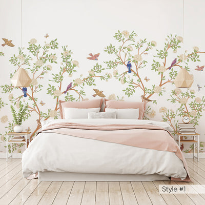 Blossom Trees and Flowers, Birds Self Adhesive Wall Mural WM033