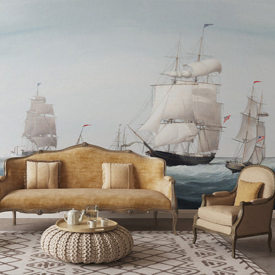 Vintage Blue Sailboats Wall Mural AM161