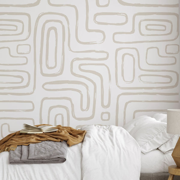Beige Abstract Line Wallpaper W007 - CostaCover - Peel and stick Removable Wallpaper - abstract lines - adhesive wallpaper - bedroom interior