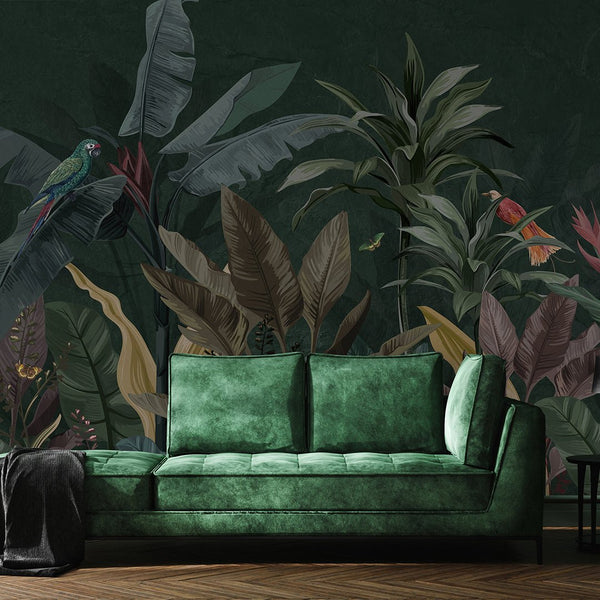 Dark Green Palm Leaves Wall Mural CCM167 - CostaCover - Peel and stick Removable Wallpaper - accent wallpaper - adhesive wallpaper - banana leaves