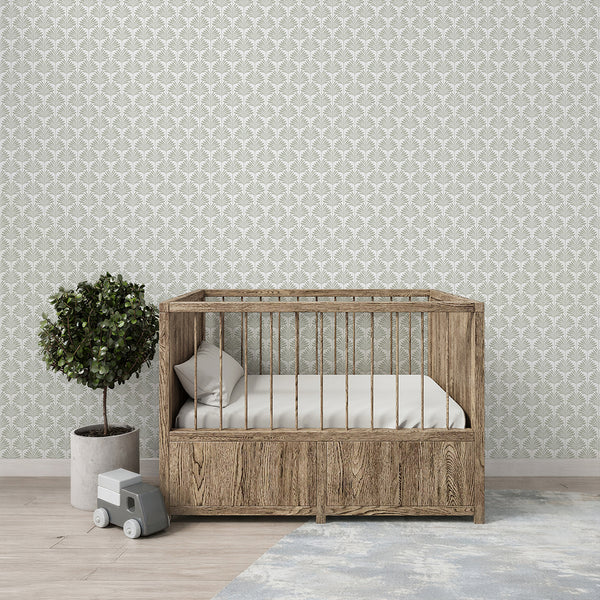 Sage Green Coastal Leaves Wallpaper L061