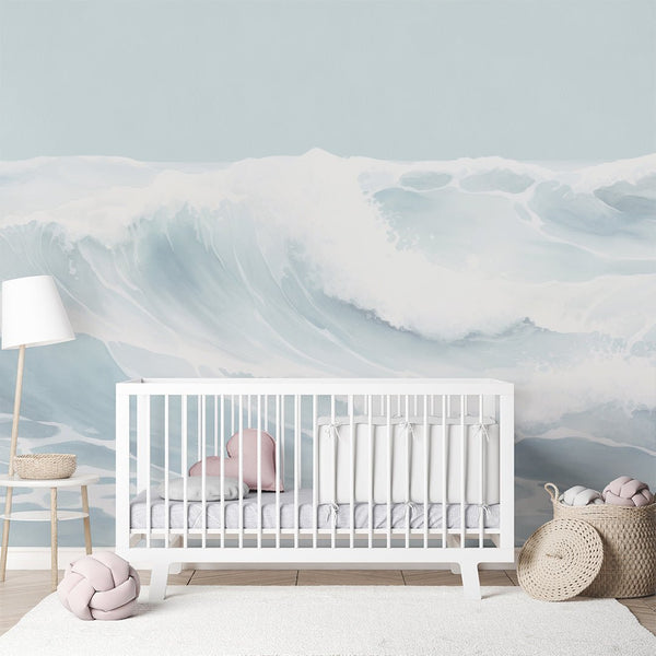 Pastel Blue Wave Wall Mural AM164 - CostaCover-Peel and stick Removable Wallpaper-accent wallpaper-adhesive wallpaper-Aqua blue wallpaper