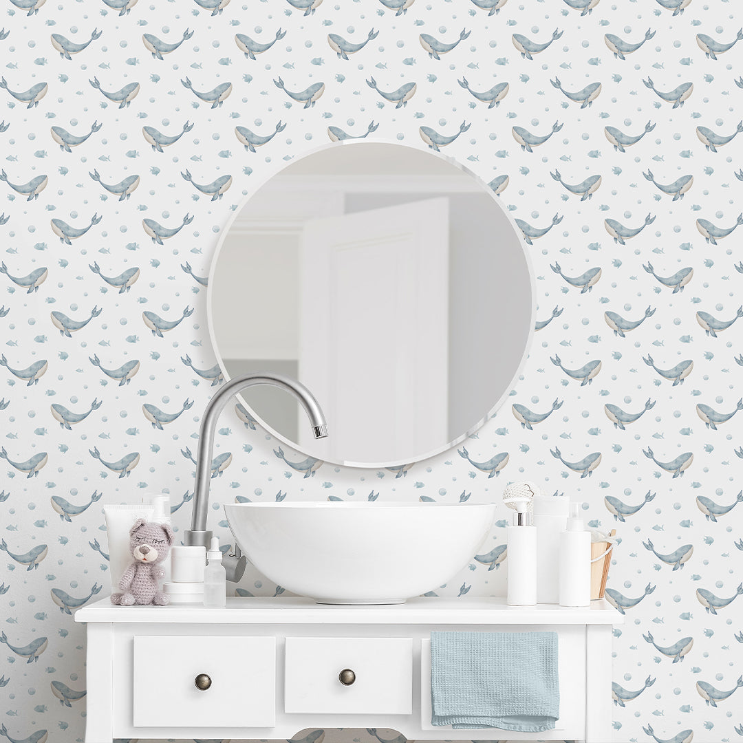 Blue Tiny Whales Wallpaper S085