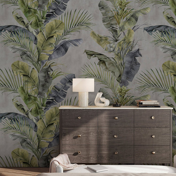 Gray Green Tropical Coastal Wallpaper A130 - CostaCover - Peel and stick Removable Wallpaper - accent wallpaper - adhesive wallpaper - bathroom wallpaper