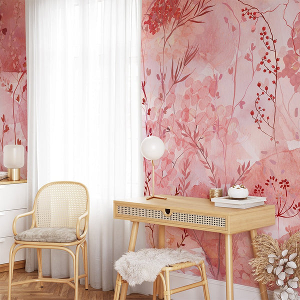 Red Pink Floral Wall Mural CCM148 - CostaCover - Peel and stick Removable Wallpaper - Abstract - abstract floral - abstract wallpaper