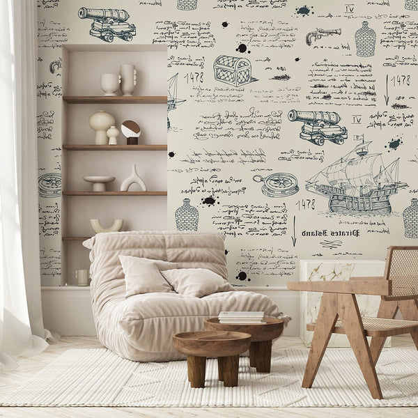 Maritime Sketch Wall Mural AM166 - CostaCover-Peel and stick Removable Wallpaper-accent wallpaper-adhesive wallpaper-Antique