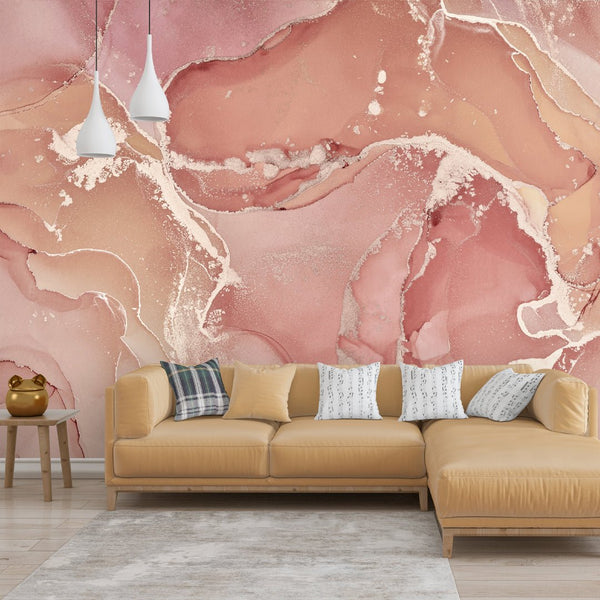 Pink Peach Watercolor ink Wall Mural CCM129 - CostaCover - Peel and stick Removable Wallpaper - abstract wallpaper - accent wallpaper - adhesive wallpaper