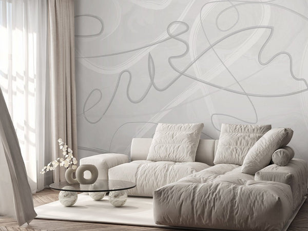 White & Gray Lines Wall Mural AM004 - CostaCover - Peel and stick Removable Wallpaper - about walls - Abstract - Abstract Labyrinth Lines