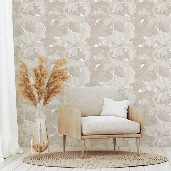 Beige Acanthus by Morris Wallpaper W118 - CostaCover - Peel and stick Removable Wallpaper - abstract floral - accent wallpaper - adhesive wallpaper