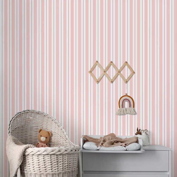 Pink Vertical Stripes Wallpaper S013 - CostaCover-Peel and stick Removable Wallpaper-accent wallpaper-adhesive wallpaper-baby bedroom