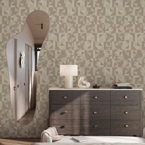 Beige Linen Mosaic Wallpaper A019 - CostaCover - Peel and stick Removable Wallpaper - abstract wall art - abstract wallpaper - accent wallpaper