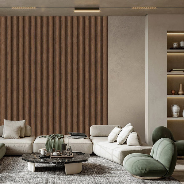 Wooden Walnut Slat Panels Wallpaper A004 - CostaCover - Peel and stick Removable Wallpaper - about walls - abstract wallpaper - accent wallpaper