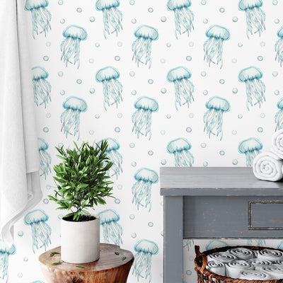 Blue Jellyfish Sea World Self Adhesive Wallpaper W070