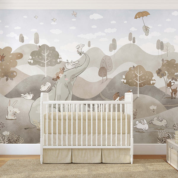 Elephant Animals Wall Mural SM004 - CostaCover - Peel and stick Removable Wallpaper - accent wallpaper - adhesive wallpaper - baby bedroom