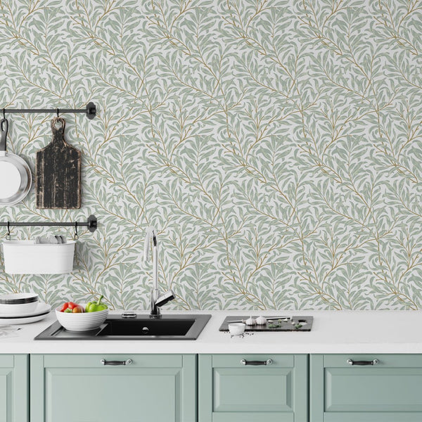 Green Willow Bough by Morris Wallpaper W091 - CostaCover - Peel and stick Removable Wallpaper - abstract floral - abstract wall art - abstract wallpaper