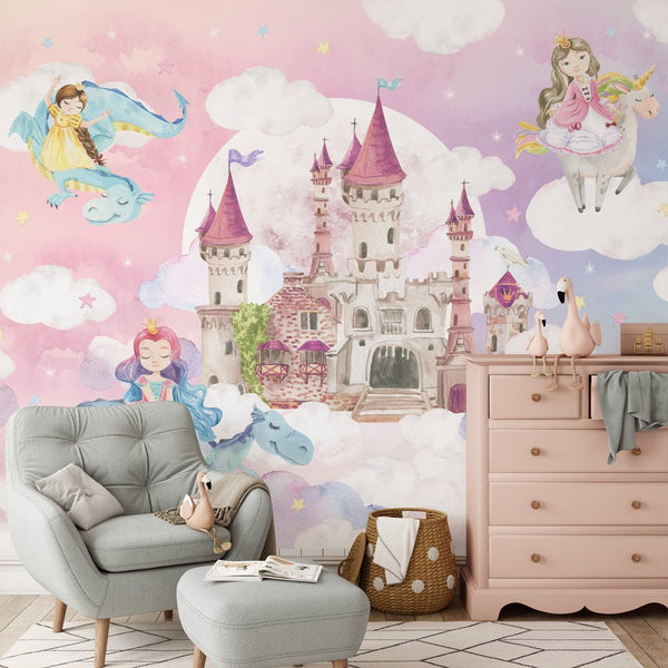 Castle & Princesses Wall Mural WM071 - CostaCover - Peel and stick Removable Wallpaper - abstract wallpaper - accent wallpaper - adhesive wallpaper