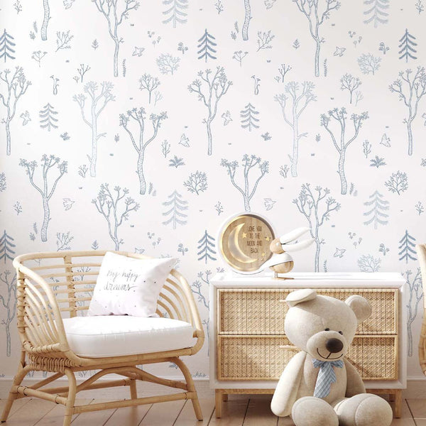 Blue Tree Forest Wallpaper S042 - CostaCover - Peel and stick Removable Wallpaper - abstract wall art - accent wallpaper - adhesive wallpaper