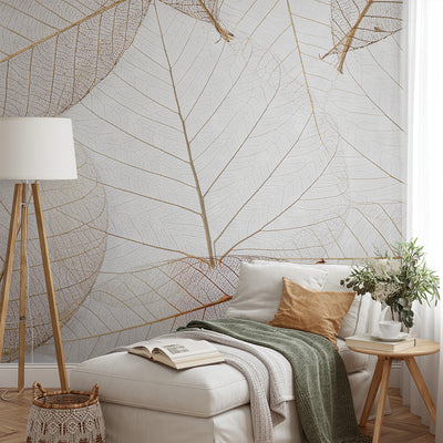 Neutral Transparent Leaves Wall Mural CCM182