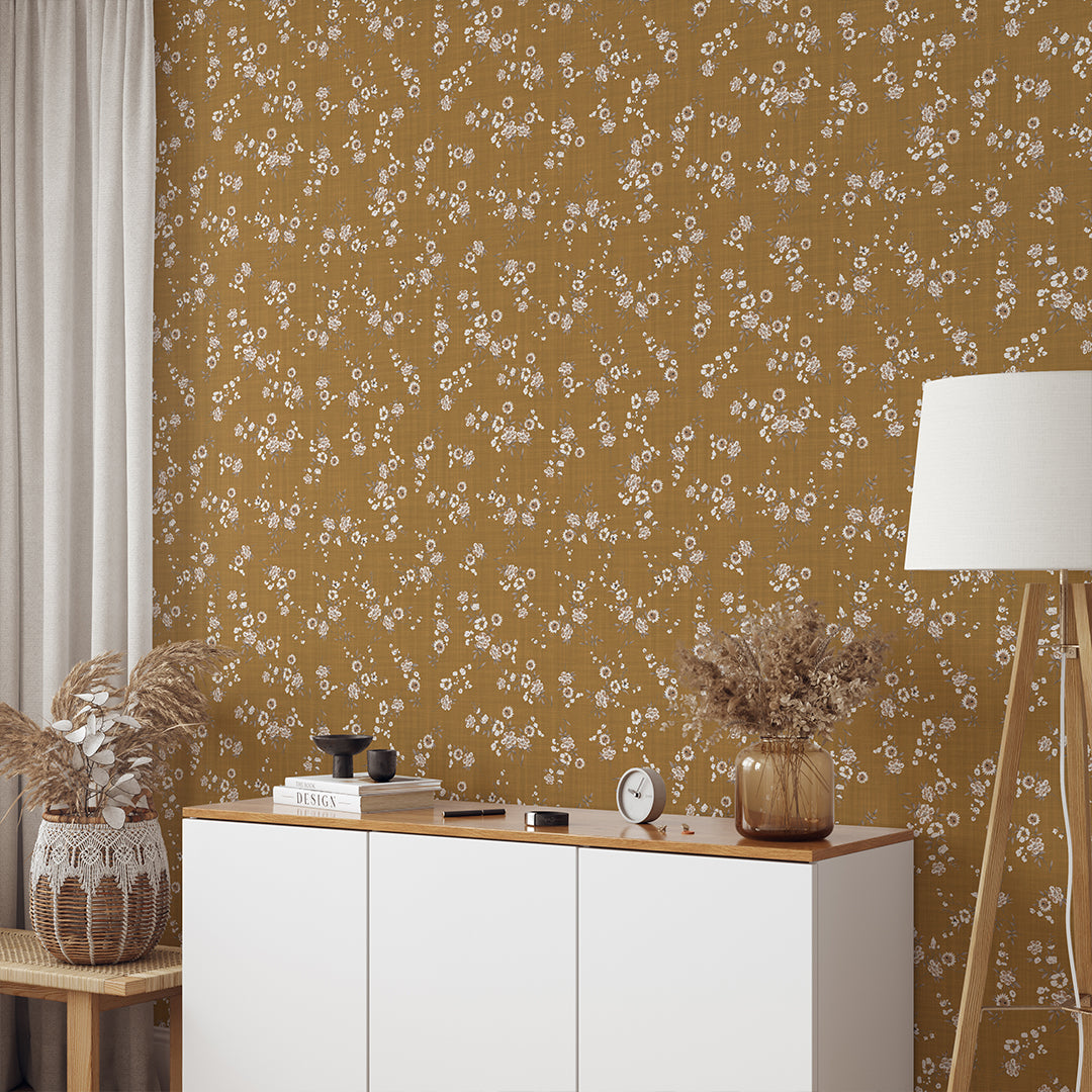 Ocher Mini Floral Wallpaper W148