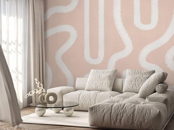 Peach Fuzz & White Lines Wall Mural AM045 - CostaCover - Peel and stick Removable Wallpaper - about walls - Abstract - Abstract Labyrinth Lines