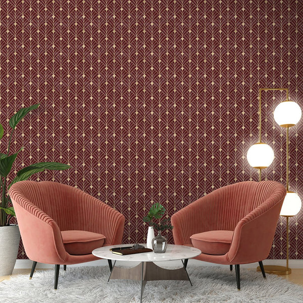 Burgundy Art Deco Wallpaper CC338 - CostaCover - Peel and stick Removable Wallpaper - Abstract - abstract lines - abstract mural