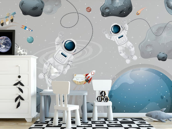 Astronauts & Planets Wall Mural WM072 - CostaCover - Peel and stick Removable Wallpaper - abstract wall art - abstract wallpaper - accent wallpaper