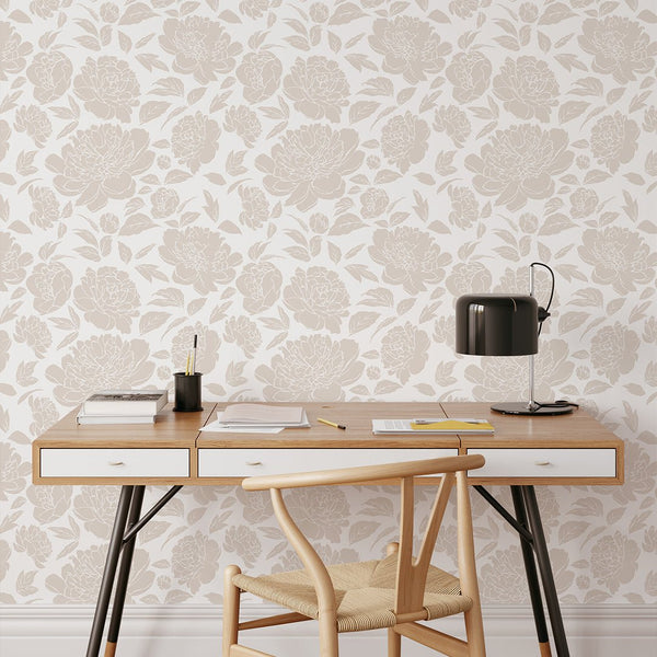 Nude Beige Peony Flowers Wallpaper CC301 - CostaCover - Peel and stick Removable Wallpaper - abstract floral - abstract wall art - abstract wallpaper