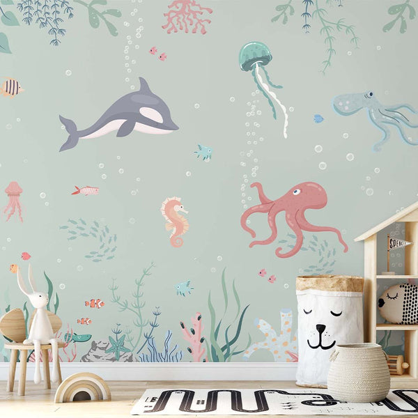 Sea World Wall Mural SM012 - CostaCover - Peel and stick Removable Wallpaper - accent wallpaper - adhesive wallpaper - aqua blue