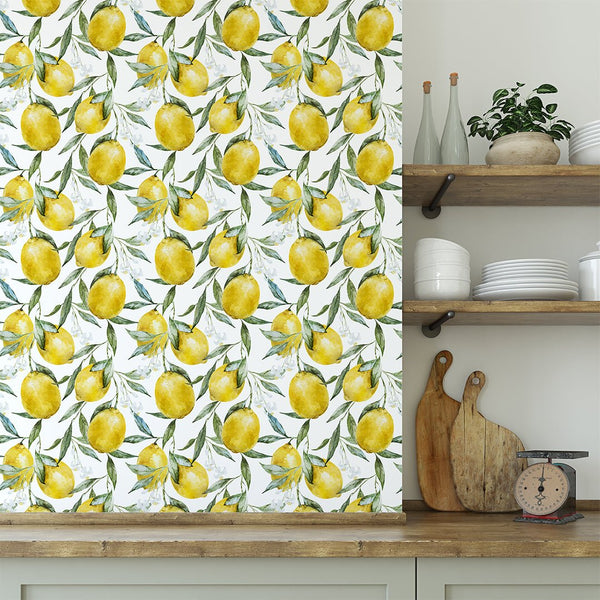 Yellow Lemon Kitchen Wallpaper CC230 - CostaCover-Peel and stick Removable Wallpaper-accent wallpaper-adhesive wallpaper-Backsplash panels