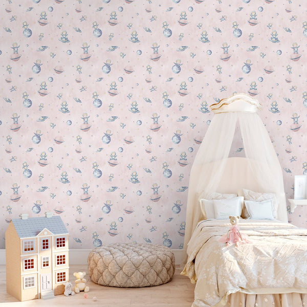 Pastel Pink Astronauts & Planets Wallpaper S132 - CostaCover-Peel and stick Removable Wallpaper-accent wallpaper-adhesive wallpaper-baby bedroom
