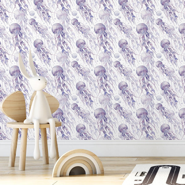 Purple Tiny Jellyfish Wallpaper S089 - CostaCover - Peel and stick Removable Wallpaper - accent wallpaper - adhesive wallpaper - baby bedroom