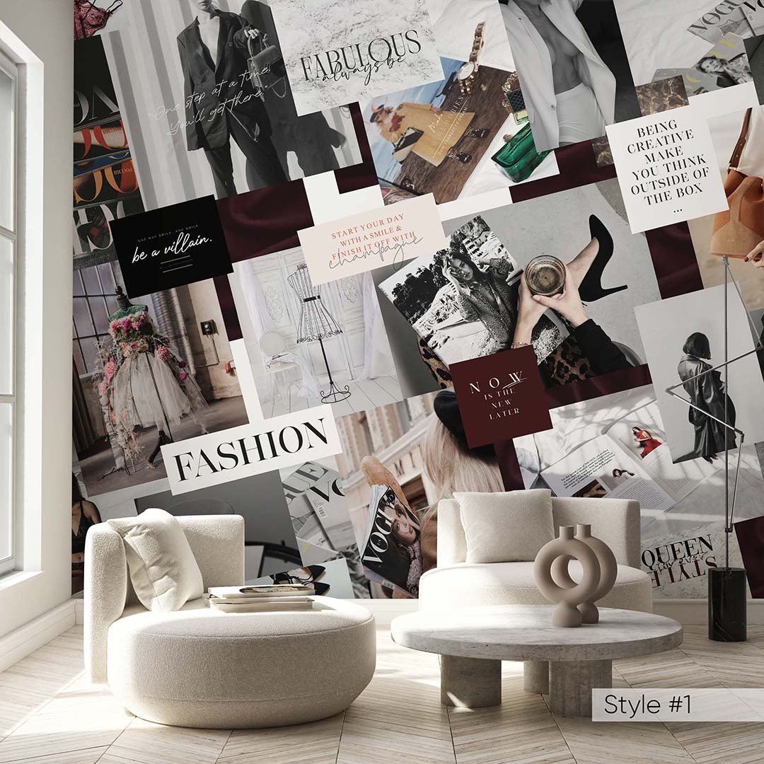 Fashion Style Wall Mural with creative collage imagery