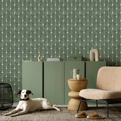 Green Art Deco Wallpaper CC336