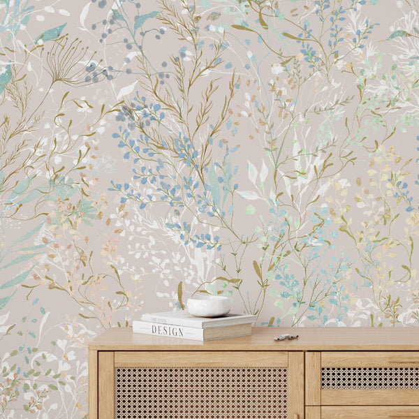 White & Blue Floral Wallpaper W049 - CostaCover - Peel and stick Removable Wallpaper - abstract floral - abstract wallpaper - accent wallpaper