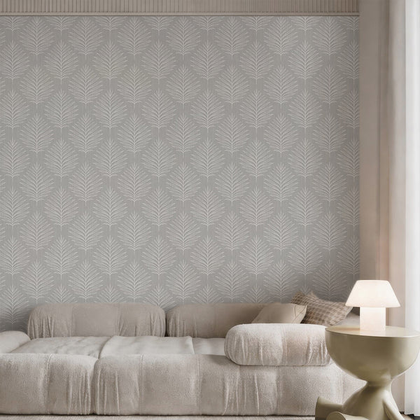 Gray White Palm Leaves Wallpaper L053