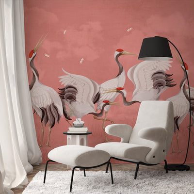 Pink Japanese Cranes Wall Mural WM108